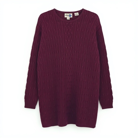 Paul Harris Design Burgundy Cable Knit Sweater | Vintage Ramie Cotton Size L - Picture 1 of 6